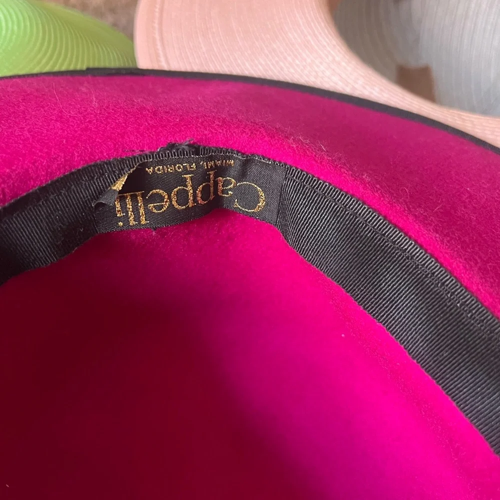 Vintage Deep Pink Or Fuchsia Like Hat Black Sequins Swirly Ribbon Derby Style - Picture 5 of 6